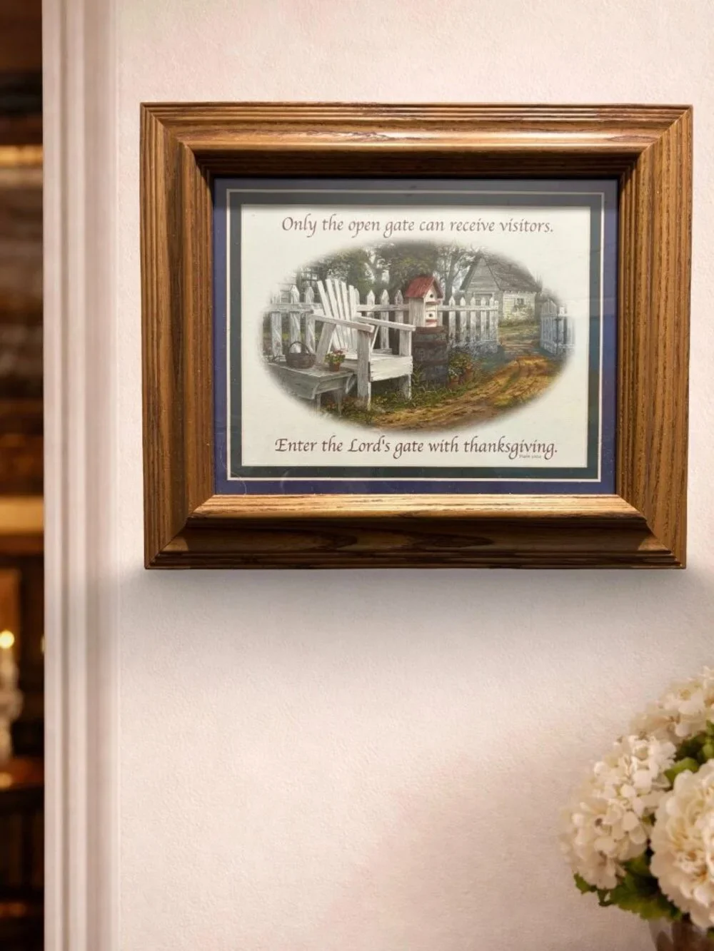 Scripture Wall Decor Only The Open Gate ... Psalm 100:4 Wall Art In Oak Frame 13 - Picture 1 of 5